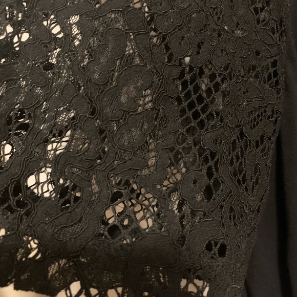 Sheer quarter sleeved Black lace top with tie in back. - Picture 5 of 8